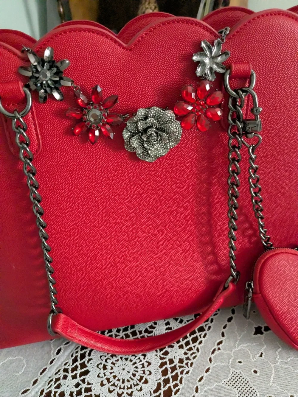Betsey Johnson XO Tote Cherry Detachable Heart Coin Purse